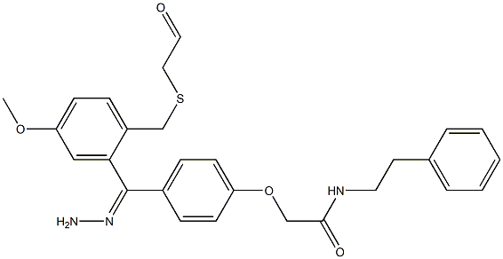 2-[4-(2-{[(4-methoxybenzyl)sulfanyl]acetyl}carbohydrazonoyl)phenoxy]-N-(2-phenylethyl)acetamide Struktur