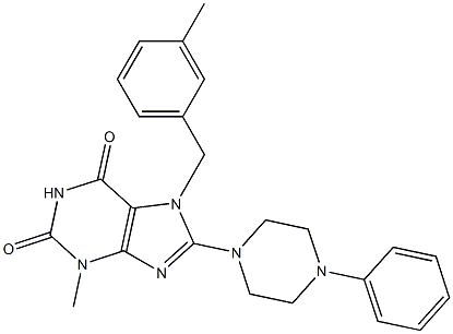 3-methyl-7-(3-methylbenzyl)-8-(4-phenyl-1-piperazinyl)-3,7-dihydro-1H-purine-2,6-dione,,结构式