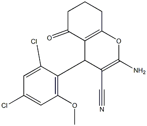 2-amino-4-(2,4-dichloro-6-methoxyphenyl)-5-oxo-5,6,7,8-tetrahydro-4H-chromene-3-carbonitrile Structure