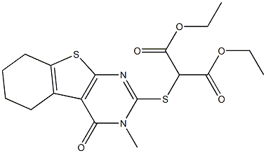 diethyl 2-[(3-methyl-4-oxo-3,4,5,6,7,8-hexahydro[1]benzothieno[2,3-d]pyrimidin-2-yl)sulfanyl]propanedioate 结构式