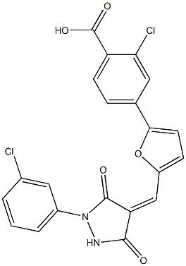 2-chloro-4-(5-{[1-(3-chlorophenyl)-3,5-dioxo-4-pyrazolidinylidene]methyl}-2-furyl)benzoic acid Structure