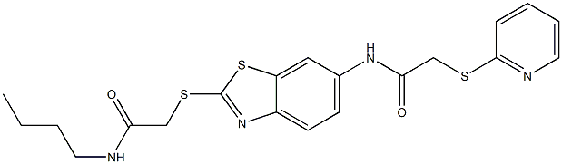 N-(2-{[2-(butylamino)-2-oxoethyl]sulfanyl}-1,3-benzothiazol-6-yl)-2-(2-pyridinylsulfanyl)acetamide,,结构式