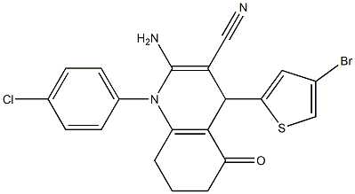 2-amino-4-(4-bromo-2-thienyl)-1-(4-chlorophenyl)-5-oxo-1,4,5,6,7,8-hexahydro-3-quinolinecarbonitrile 结构式