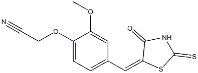 {2-methoxy-4-[(4-oxo-2-thioxo-1,3-thiazolidin-5-ylidene)methyl]phenoxy}acetonitrile,,结构式