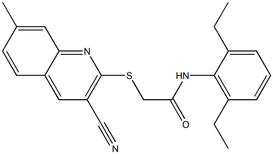 2-[(3-cyano-7-methyl-2-quinolinyl)sulfanyl]-N-(2,6-diethylphenyl)acetamide Structure