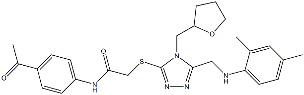 N-(4-acetylphenyl)-2-{[5-[(2,4-dimethylanilino)methyl]-4-(tetrahydro-2-furanylmethyl)-4H-1,2,4-triazol-3-yl]sulfanyl}acetamide 结构式