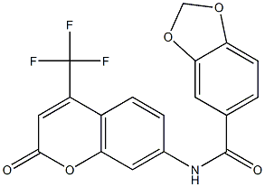 N-[2-oxo-4-(trifluoromethyl)-2H-chromen-7-yl]-1,3-benzodioxole-5-carboxamide,,结构式