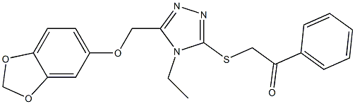 2-({5-[(1,3-benzodioxol-5-yloxy)methyl]-4-ethyl-4H-1,2,4-triazol-3-yl}sulfanyl)-1-phenylethanone Structure