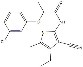 2-(3-chlorophenoxy)-N-(3-cyano-4-ethyl-5-methyl-2-thienyl)propanamide,,结构式