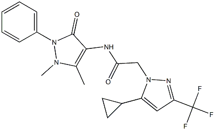 2-[5-cyclopropyl-3-(trifluoromethyl)-1H-pyrazol-1-yl]-N-(1,5-dimethyl-3-oxo-2-phenyl-2,3-dihydro-1H-pyrazol-4-yl)acetamide 化学構造式