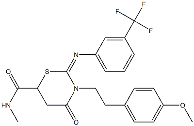 3-[2-(4-methoxyphenyl)ethyl]-N-methyl-4-oxo-2-{[3-(trifluoromethyl)phenyl]imino}-1,3-thiazinane-6-carboxamide,,结构式