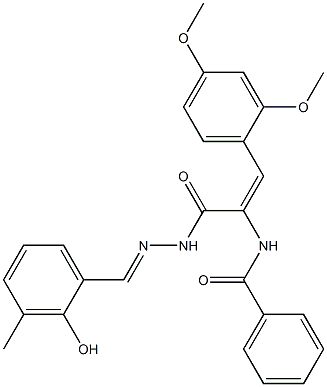 N-(2-(2,4-dimethoxyphenyl)-1-{[2-(2-hydroxy-3-methylbenzylidene)hydrazino]carbonyl}vinyl)benzamide 化学構造式