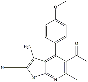 5-acetyl-3-amino-4-(4-methoxyphenyl)-6-methylthieno[2,3-b]pyridine-2-carbonitrile,,结构式