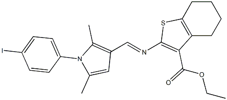 ethyl 2-({[1-(4-iodophenyl)-2,5-dimethyl-1H-pyrrol-3-yl]methylene}amino)-4,5,6,7-tetrahydro-1-benzothiophene-3-carboxylate Struktur