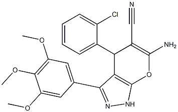 6-amino-4-(2-chlorophenyl)-3-(3,4,5-trimethoxyphenyl)-1,4-dihydropyrano[2,3-c]pyrazole-5-carbonitrile Struktur