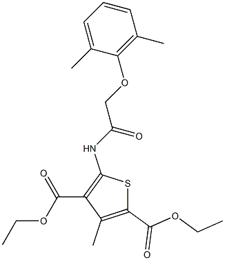 diethyl 5-{[(2,6-dimethylphenoxy)acetyl]amino}-3-methyl-2,4-thiophenedicarboxylate 化学構造式