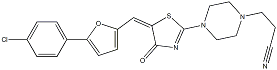 3-[4-(5-{[5-(4-chlorophenyl)-2-furyl]methylene}-4-oxo-4,5-dihydro-1,3-thiazol-2-yl)-1-piperazinyl]propanenitrile 结构式