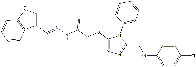 2-({5-[(4-chloroanilino)methyl]-4-phenyl-4H-1,2,4-triazol-3-yl}sulfanyl)-N'-(1H-indol-3-ylmethylene)acetohydrazide,,结构式
