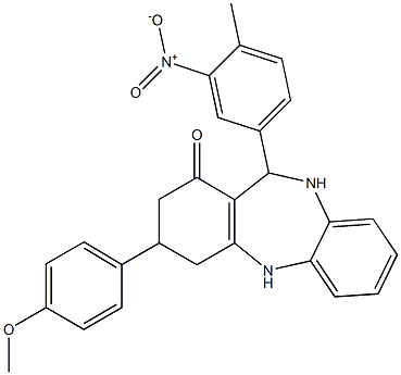 11-{3-nitro-4-methylphenyl}-3-(4-methoxyphenyl)-2,3,4,5,10,11-hexahydro-1H-dibenzo[b,e][1,4]diazepin-1-one Structure