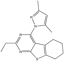 4-(3,5-dimethyl-1H-pyrazol-1-yl)-2-ethyl-5,6,7,8-tetrahydro[1]benzothieno[2,3-d]pyrimidine Struktur