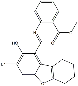 methyl 2-{[(3-bromo-2-hydroxy-6,7,8,9-tetrahydrodibenzo[b,d]furan-1-yl)methylene]amino}benzoate Structure