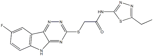 N-(5-ethyl-1,3,4-thiadiazol-2-yl)-2-[(8-fluoro-5H-[1,2,4]triazino[5,6-b]indol-3-yl)sulfanyl]acetamide 化学構造式