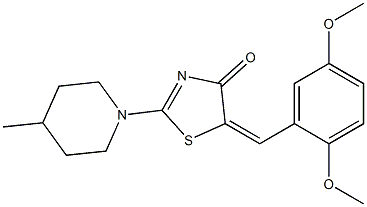 5-(2,5-dimethoxybenzylidene)-2-(4-methyl-1-piperidinyl)-1,3-thiazol-4(5H)-one 化学構造式