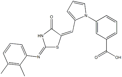 3-[2-({2-[(2,3-dimethylphenyl)imino]-4-oxo-1,3-thiazolidin-5-ylidene}methyl)-1H-pyrrol-1-yl]benzoic acid,,结构式