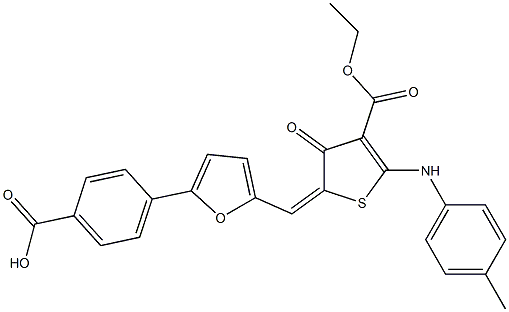 4-{5-[(4-(ethoxycarbonyl)-3-oxo-5-(4-toluidino)-2(3H)-thienylidene)methyl]-2-furyl}benzoic acid Structure