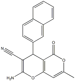 2-amino-7-methyl-4-(2-naphthyl)-5-oxo-4H,5H-pyrano[4,3-b]pyran-3-carbonitrile Structure