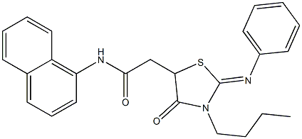 2-[3-butyl-4-oxo-2-(phenylimino)-1,3-thiazolidin-5-yl]-N-(1-naphthyl)acetamide,,结构式