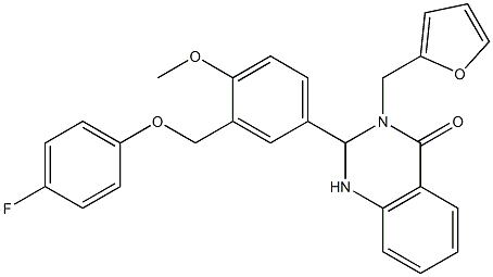 2-{3-[(4-fluorophenoxy)methyl]-4-methoxyphenyl}-3-(2-furylmethyl)-2,3-dihydroquinazolin-4(1H)-one Struktur