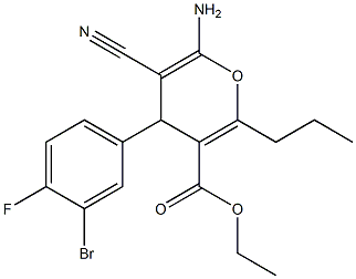 ethyl 6-amino-4-(3-bromo-4-fluorophenyl)-5-cyano-2-propyl-4H-pyran-3-carboxylate Structure