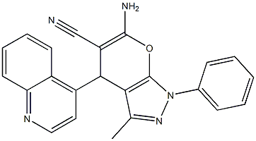 6-amino-3-methyl-1-phenyl-4-(4-quinolinyl)-1,4-dihydropyrano[2,3-c]pyrazole-5-carbonitrile 结构式