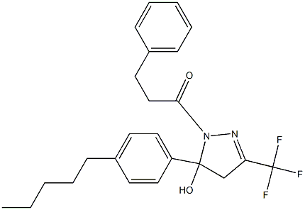 5-(4-pentylphenyl)-1-(3-phenylpropanoyl)-3-(trifluoromethyl)-4,5-dihydro-1H-pyrazol-5-ol Structure