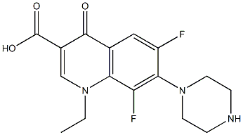 1-ethyl-6,8-difluoro-4-oxo-7-(1-piperazinyl)-1,4-dihydro-3-quinolinecarboxylic acid 化学構造式
