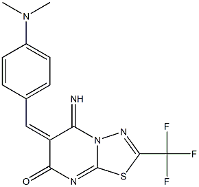 6-[4-(dimethylamino)benzylidene]-5-imino-2-(trifluoromethyl)-5,6-dihydro-7H-[1,3,4]thiadiazolo[3,2-a]pyrimidin-7-one 化学構造式