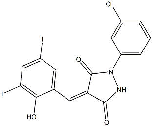 1-(3-chlorophenyl)-4-(2-hydroxy-3,5-diiodobenzylidene)-3,5-pyrazolidinedione Structure