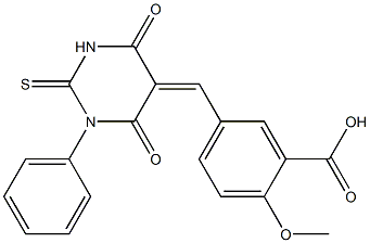 5-[(4,6-dioxo-1-phenyl-2-thioxotetrahydro-5(2H)-pyrimidinylidene)methyl]-2-methoxybenzoic acid Structure