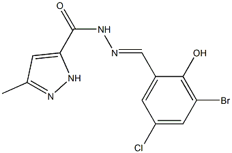 N'-(3-bromo-5-chloro-2-hydroxybenzylidene)-3-methyl-1H-pyrazole-5-carbohydrazide,,结构式