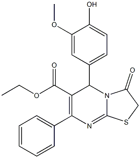 ethyl 5-(4-hydroxy-3-methoxyphenyl)-3-oxo-7-phenyl-2,3-dihydro-5H-[1,3]thiazolo[3,2-a]pyrimidine-6-carboxylate Struktur
