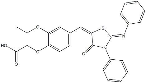 (2-ethoxy-4-{[4-oxo-3-phenyl-2-(phenylimino)-1,3-thiazolidin-5-ylidene]methyl}phenoxy)acetic acid Struktur