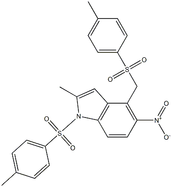 5-nitro-2-methyl-1-[(4-methylphenyl)sulfonyl]-4-{[(4-methylphenyl)sulfonyl]methyl}-1H-indole,,结构式