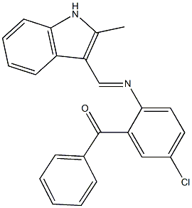 (5-chloro-2-{[(E)-(2-methyl-1H-indol-3-yl)methylidene]amino}phenyl)(phenyl)methanone 化学構造式