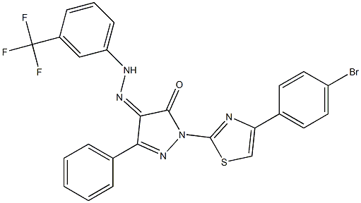 1-[4-(4-bromophenyl)-1,3-thiazol-2-yl]-3-phenyl-1H-pyrazole-4,5-dione 4-{N-[3-(trifluoromethyl)phenyl]hydrazone},,结构式