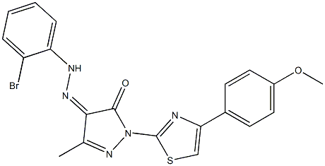 1-[4-(4-methoxyphenyl)-1,3-thiazol-2-yl]-3-methyl-1H-pyrazole-4,5-dione 4-[N-(2-bromophenyl)hydrazone] 结构式