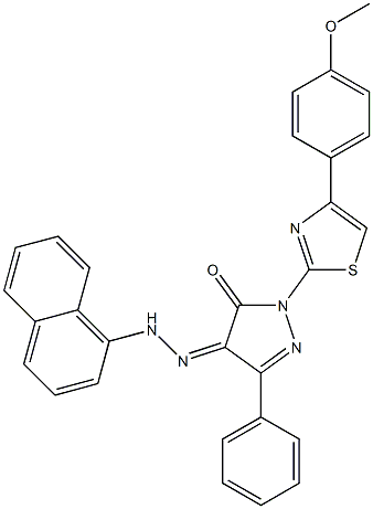 1-[4-(4-methoxyphenyl)-1,3-thiazol-2-yl]-3-phenyl-1H-pyrazole-4,5-dione 4-[N-(1-naphthyl)hydrazone],,结构式