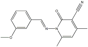 1-{[(E)-(3-methoxyphenyl)methylidene]amino}-4,6-dimethyl-2-oxo-1,2-dihydro-3-pyridinecarbonitrile 结构式