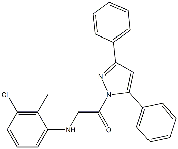 2-(3-chloro-2-methylanilino)-1-(3,5-diphenyl-1H-pyrazol-1-yl)-1-ethanone 化学構造式