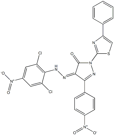 3-(4-nitrophenyl)-1-(4-phenyl-1,3-thiazol-2-yl)-1H-pyrazole-4,5-dione 4-[N-(2,6-dichloro-4-nitrophenyl)hydrazone]|